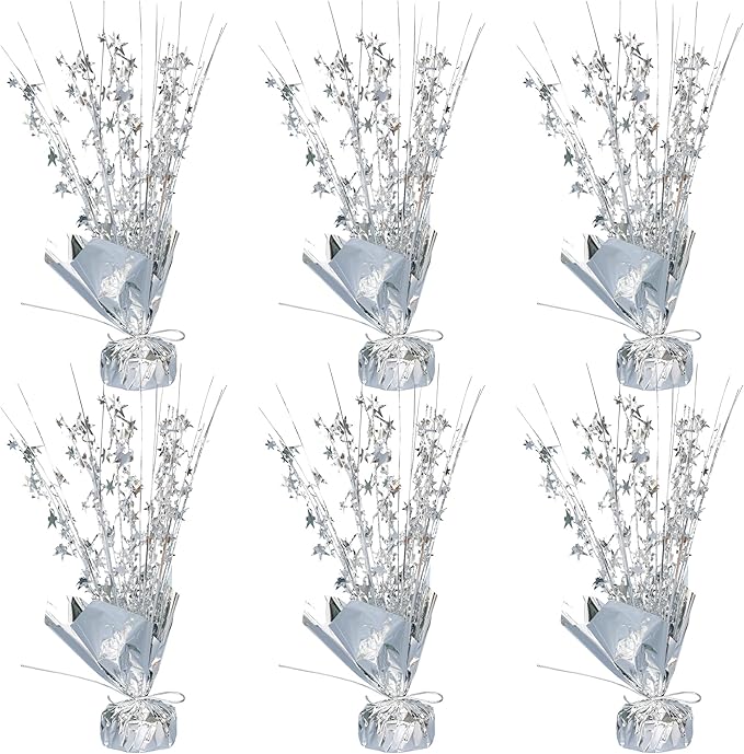 Gyufise 6 Pack Metallic Foil Spray Centerpiece Star Table Decoration Burst Table Centerpieces Table Decor for Birthday Wedding Anniversary Graduation Holiday Party Supplies Silver