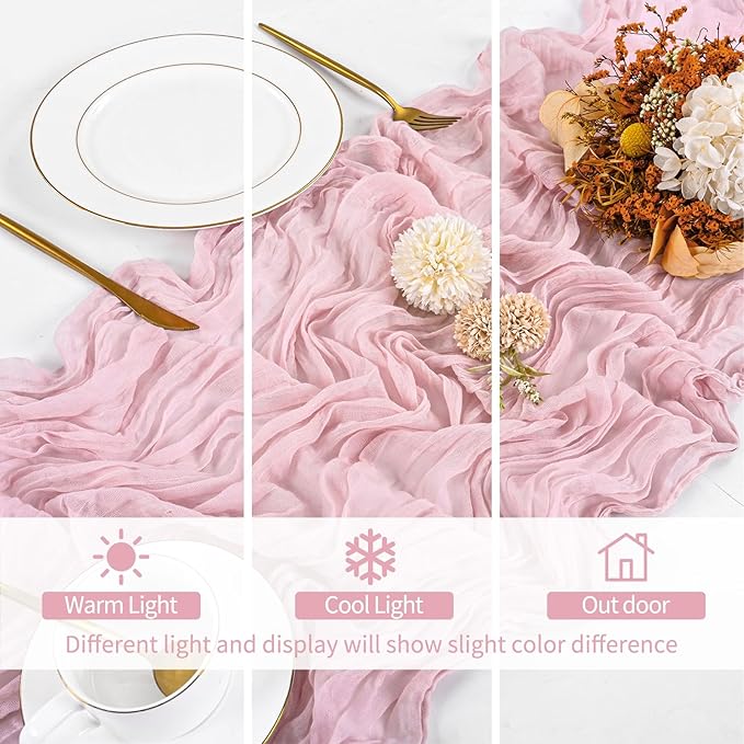 16 Pack Light Pink Cheesecloth Table Runner 120 Inch 10FT Spring Boho Rustic Sheer Gauze Cheese Cloth Table Runner for Wedding Baby Shower Birthday Party Table Decor