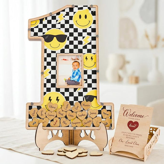 The Real Bossy Baby - One Happy Dude Birthday Guest Book Frame Keepsake - First Birthday Gift Ideas - Decorations - Large Premium Wooden Shadow Box - Luxury Nursery Photo Frame Decor - (One Happy Dude)