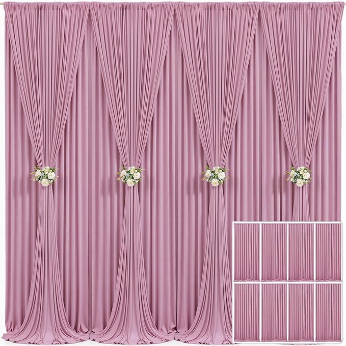 8 Panels Dusty Pink Backdrop Curtain for Wedding Parties Wrinkle Free Pink Photo Curtains Backdrop Drapes Fabric Decoration for Birthday Party Baby Shower 40ft(W) x 10ft(H)
