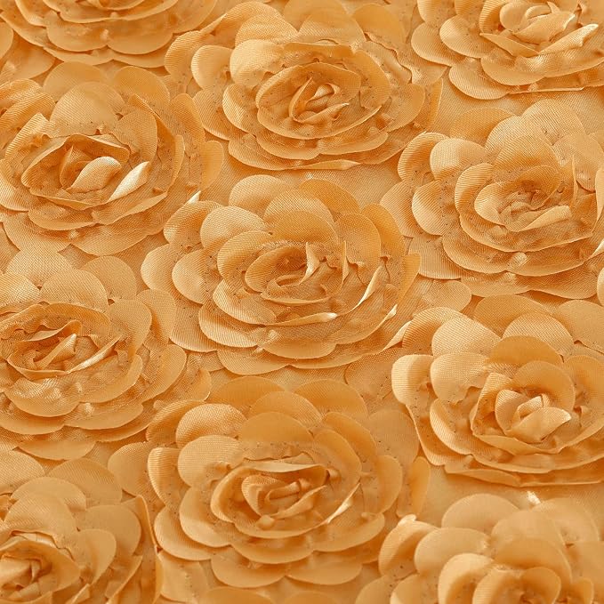 B-COOL Gold Tablecloth Rosette 90x132 Inch 3D Floral Wedding Table Fabric Rectangle Rose Satin Table Overlay for Birthday Wedding Anniversary Party Holiday Decorations