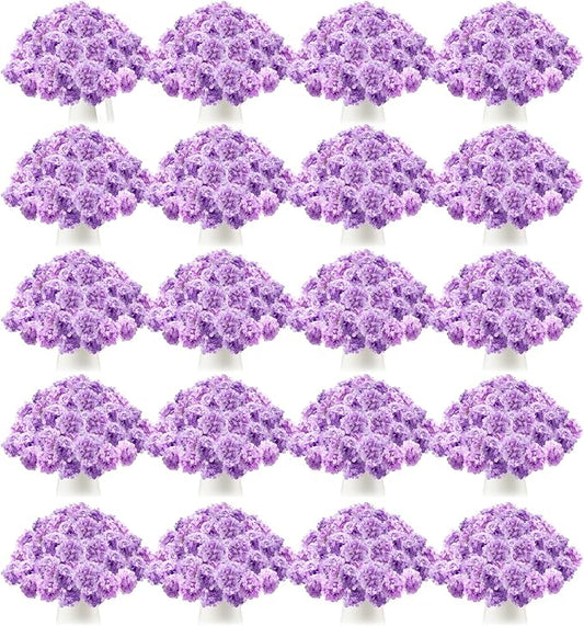 Tigeen 200 Pcs Hydrangea Artificial Flowers Bulk 7.48 Inch Artificial Hydrangeas with Removable Stems Faux Flowers Wedding Decor for Home Garden Party Decoration DIY Project (Lavender)