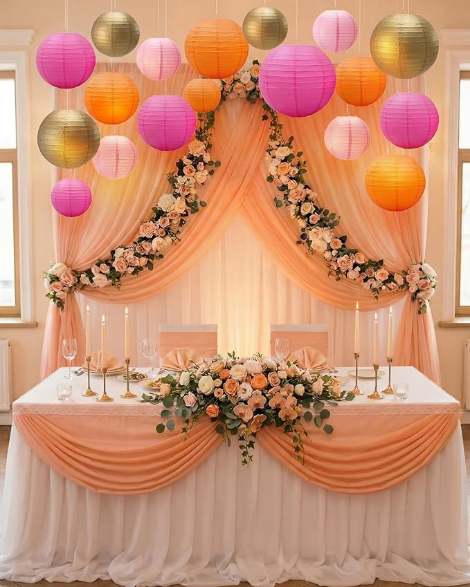 Treela 48 Pcs Paper Lanterns Party Decorations Chinese Round Paper Decor 4/6/8/10 Inch Asian Hanging Lamps Decorative for Birthday Party Wedding Bridal New Year Supplies(Gold,Orange)