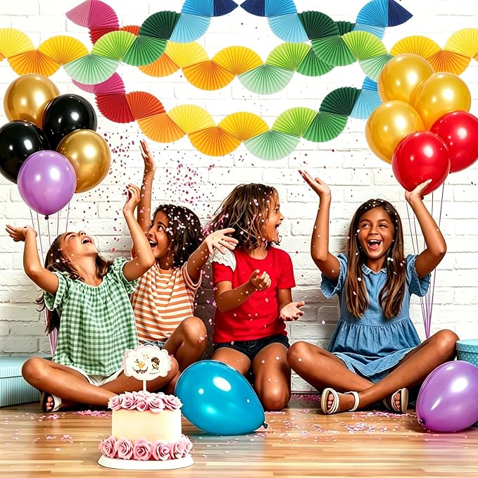 Rainbow Fan Garland Party Decorations - 4 Pack Paper Chain Garland Colorful Party Decorations for Birthday Wedding Bridal Shower Bachelorette Baby Shower