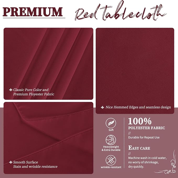 YMHPRIDE 6 Pack Round Tablecloths - Burgundy, 90 Inch Polyester, Washable Fabric Table Covers for Wedding, Party, Dining, Banquet