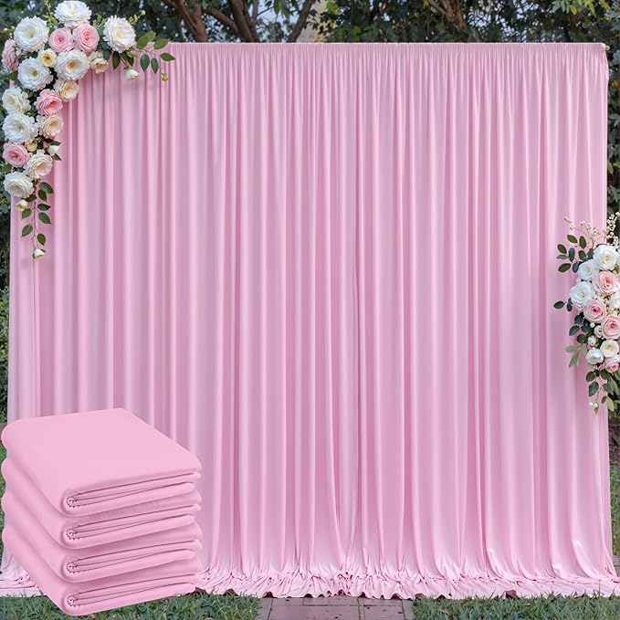 20 ft x 10 ft Wrinkle Free Baby Pink Backdrop Curtain for Parties, 4 Panels 5ftx10ft Polyester Photo Backdrop Drapes for Baby Shower Birthday Party Photography Wedding Backdrop Stand