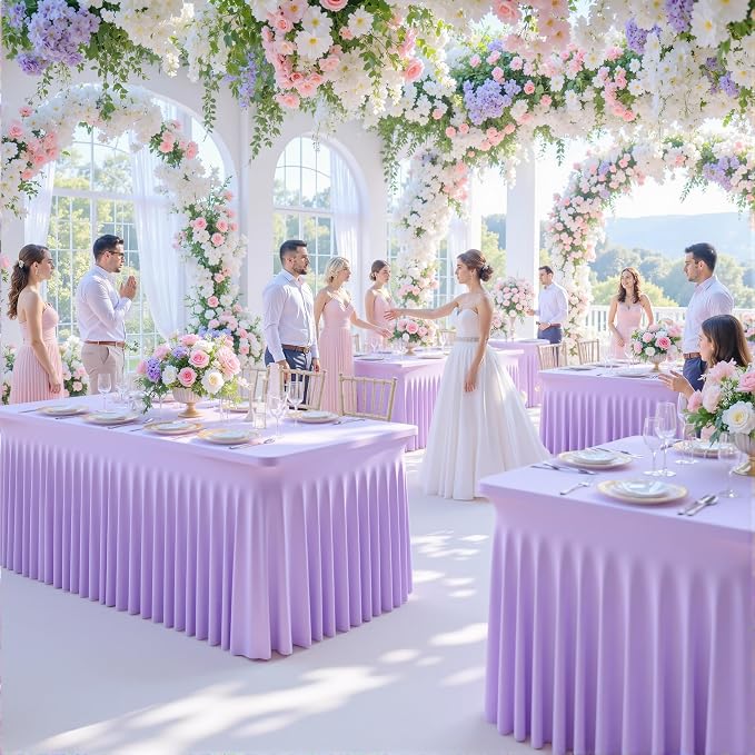 4 Pack Purple Table Cloth for 8 Foot Rectangle Tables Spandex Fitted Tablecloth 8ft Stretch Table Covers Skirt Purple Banquet Tablecloths Wrinkle Free Tablecloth for Party Wedding Birthday Event