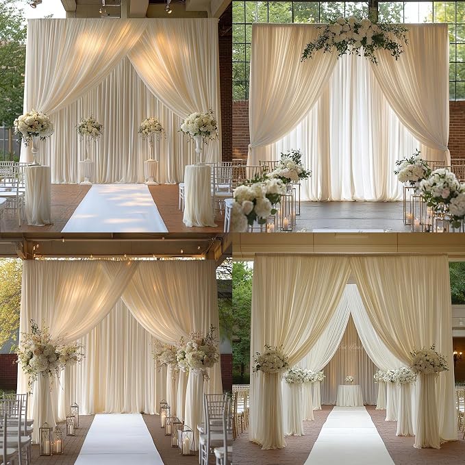 20ftx12ft Ivory Backdrop Curtains for Wedding-Wrinkle Free Backdrops Curtain Drapes Fabric Decorations Photo Back Drop Cloth for Baby Shower Photography Stage Reception 4Panels 12ft(H) x 5ft(W)