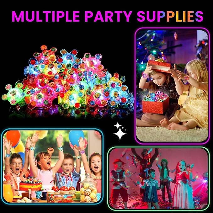 SCIONE 24 Pack LED Light Up Fidget Spinner Bracelets, Glow in The Dark Party Favors for Kids 4-8 8-12, Treasure Box Toys, Birthday Gifts, Carnival Prizes, Goodie Bags Stuffers