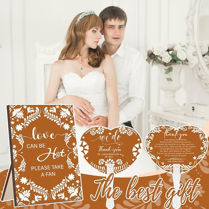 Roowest 101 Pcs Wedding Fans for Guests 100 Pcs Cielito Lindo Hand Fans 1 Table Sign Mexican De Barro Papel Picado Thank You for Celebrating with Us with Wooden Handle for Bridal Shower Fiesta Gift