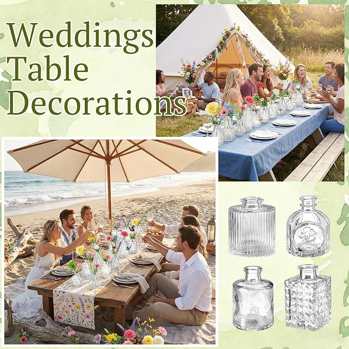 36 Pcs Artificial Flowers Table Centerpiece with Vases Colorful Wildflower Centerpieces Silk Flower Arrangement for Wedding Baby Shower Table Centerpieces Party(Fresh Color,Clear)