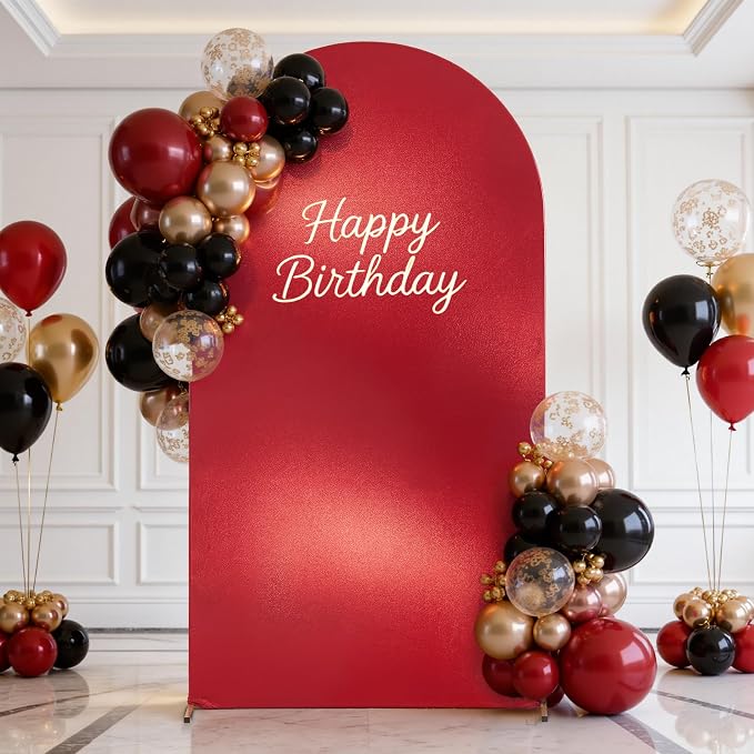 Shimmer Red Arch Backdrop Cover 6.6FT with Zipper,Thick Soft Stretchy Sequin Glitter Spandex Fitted Chiara Cover for Wedding Birthday Graduation Party Photo Backdrop