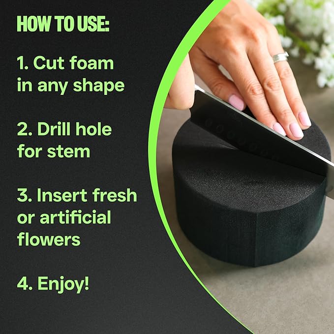 XCEL Floral Foam Blocks - Reusable, Weather Resistant Craft Foam Fresh & Artificial Flower Arrangements, Faux Florist Foam Planters Florist Supplies (Black 5" Round x 3" Thick - 6 Pack)