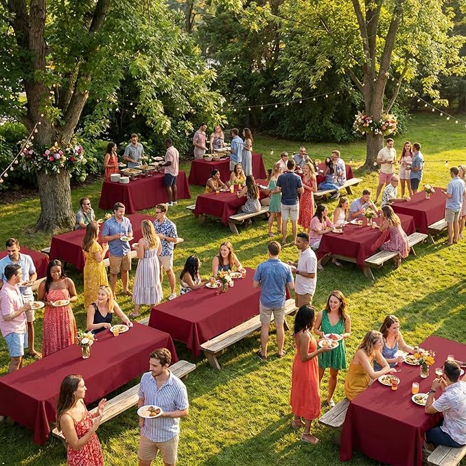 8 Packs Burgundy Tablecloth Rectangle 60x126 Inch Rectangular Table Cloths for 8ft Rectangle Tables, Wrinkle Resistant Polyester Fabric Washable Table Covers for Wedding Party Buffet
