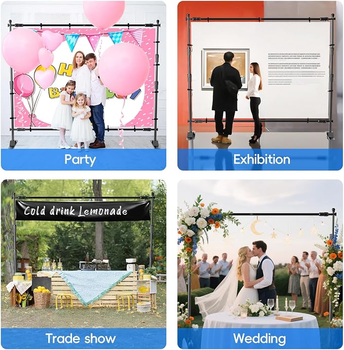 EMART Adjustable Photo Backdrop Banner Stand with 10 X 8ft（W X H） Telescopic Tubes, Suitable for Trade Shows, Professional Photography Booths, and Step and Repeat Background Displays