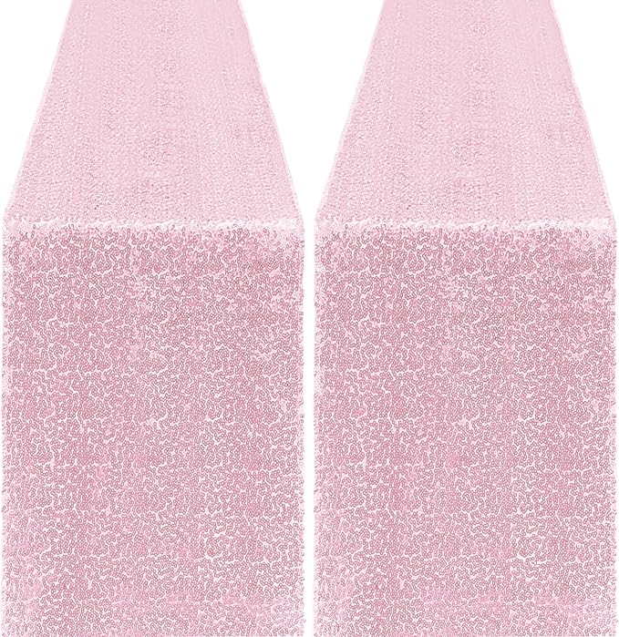 2 Packs 12 x 72 inches Sequin Table Runner, Pink Glitter Table Runner for Birthday Party Supplies Wedding Engagement Baby Shower Holiday Celebration Event Decorations