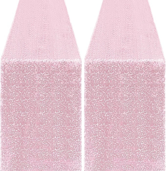 2 Packs 12 x 72 inches Sequin Table Runner, Pink Glitter Table Runner for Birthday Party Supplies Wedding Engagement Baby Shower Holiday Celebration Event Decorations