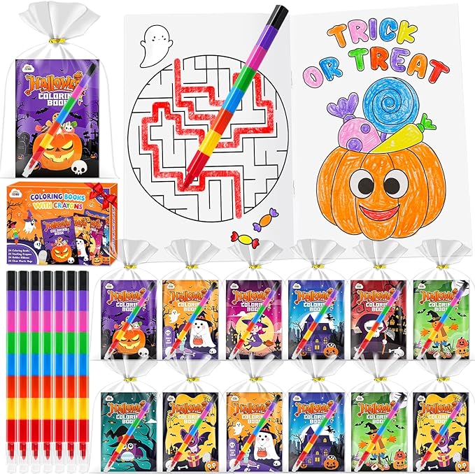 ZMLM 24 Pack Halloween Coloring Books for Kids with Crayons,Party Favors for Kids 4-8, Goodie Bags Stuffers for Toddlers, Classroom Prizes Birthday Return Gifts (Halloween)
