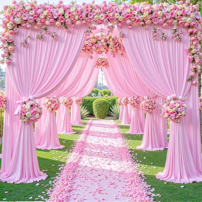 8 Panels Pink Backdrop Curtains for Wedding Party Wrinkle Free Backdrops Curtain Drapes Fabric Decorations Photo Back Drop Cloth for Baby Shower Photography Stage Reception 40ft(W) x 12ft(H)