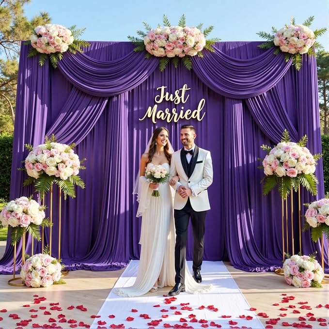 50ftx12ft Purple Backdrop Curtains for Parties, Wrinkle Free Polyester Purple Photo Backdrop Drapes 10 Panels 12 ft Long Back Drop Cloth for Wedding Birthday Photography Background Party