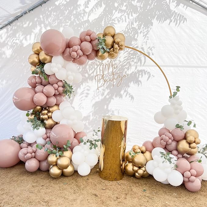 Dusty Pink Double Stuffed balloons Different Size 115Pcs 5/10/12/18 Inch Dusty Rose Matte Pink Balloons Garland Arch kit for Boho Birthday Baby Shower Bridal Shower Wedding Baptism Party