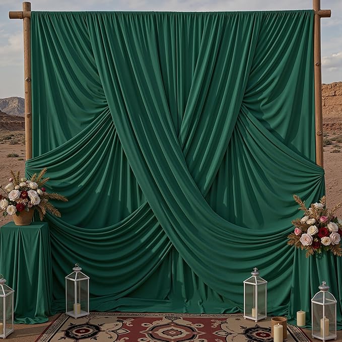 30x10ft Hunter Green Backdrop Curtains for Parties, 6 Panels 5x10ft Wrinkle-Free Polyester Background Curtains for Wedding, Birthday, Baby Shower,Graduation, Decorations