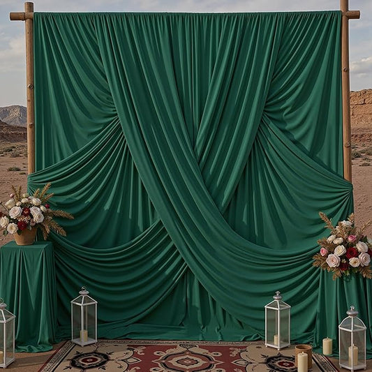 30x10ft Hunter Green Backdrop Curtains for Parties, 6 Panels 5x10ft Wrinkle-Free Polyester Background Curtains for Wedding, Birthday, Baby Shower,Graduation, Decorations