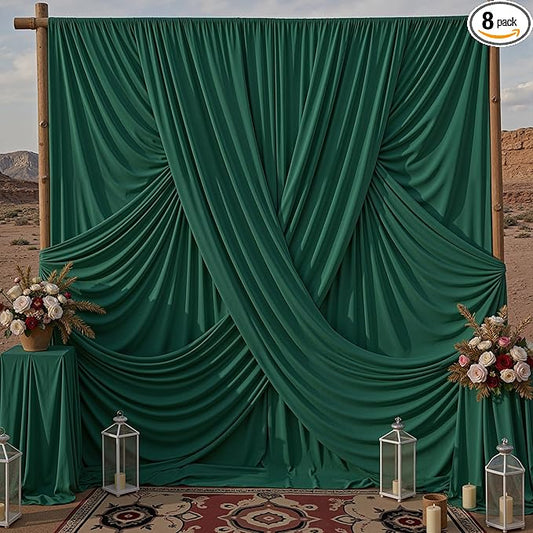 40x10ft Hunter Green Backdrop Curtains for Parties, 8 Panels 5x10ft Wrinkle-Free Polyester Background Curtains for Wedding, Birthday, Baby Shower,Graduation, Decorations