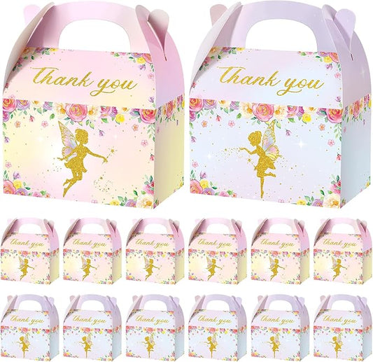TaoBary 12 Pcs Floral Fairy Treat Boxes Floral Fairy Garden Goodie Party Favor Butterfly Theme Gift Boxes for Girl Birthday Baby Shower Party Supplies