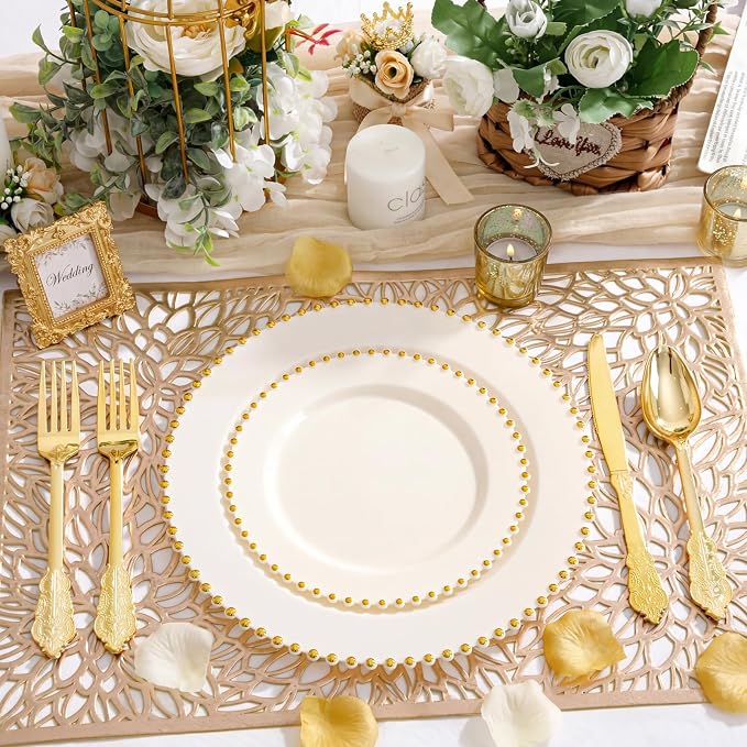 Supernal 360pcs Gold Plastic Silverware Set with Embossed Handles - Vintage Baroque Heavy Duty Disposable Cutlery (120 Forks, 120 Spoons, 120 Knives) | Elegant Gold Utensils for Wedding & Party
