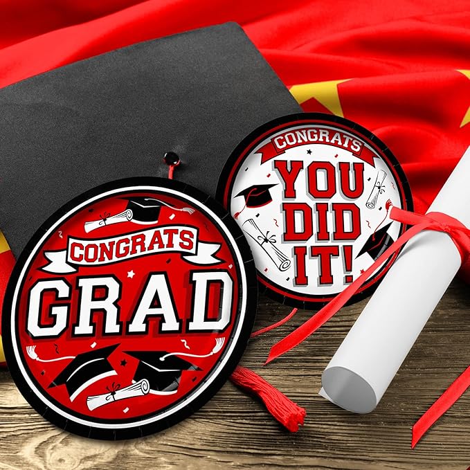 Gatherfun Graduation Party Supplies Dinnerware Set red Disposable dinner paper plates dessert paper plates and Napkins for Congrats Grad Party Decorations, Serve 50