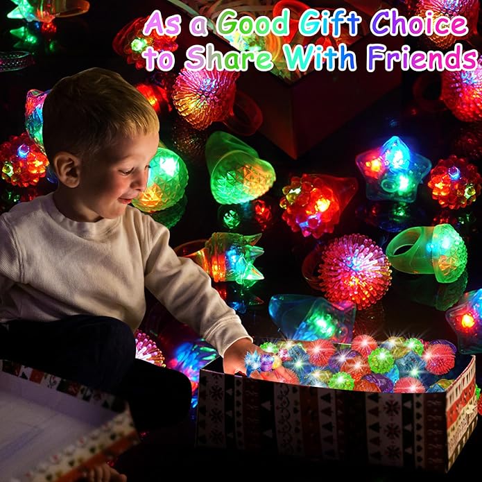 Party Favors 200 Pcs Light Up Rings, Glow In The Dark Party Supplies, 6 Style Flashing Glow In The Dark Rings for Adults & Kids, LED Ring for Birthday Party Favors, Concert, Raves, Halloween,Christmas