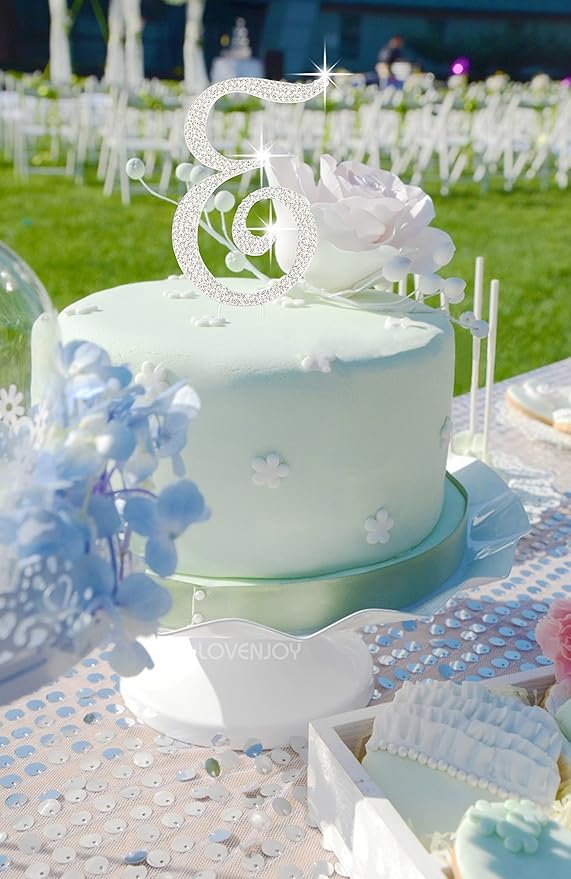 LOVENJOY Gift Boxed Rhinestone Initial E Wedding Cake Topper Silver
