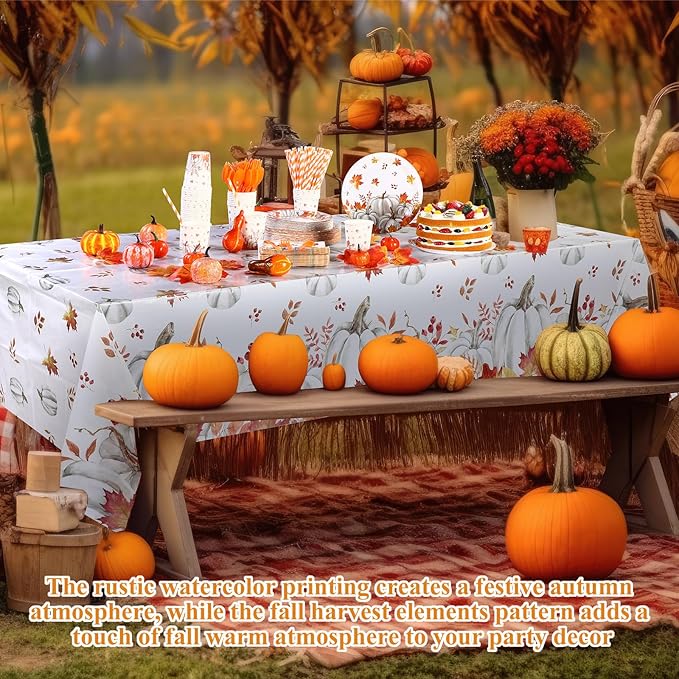 Funnymoom 452 Pcs Fall Thanksgiving Party Supplies Tableware Set for 50 Guests, Fall Pumpkin Maple Leaf Paper Plates and Napkins Cups Tablecloth Cutlery Straws for Autumn Harvest Party Decoration