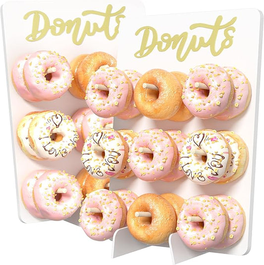 Donut Wall Display Stand, Wooden Doughnut Holder for 18 Donuts - Perfect for Grow Up Party, Birthday, Wedding, Baby Shower & More (White)