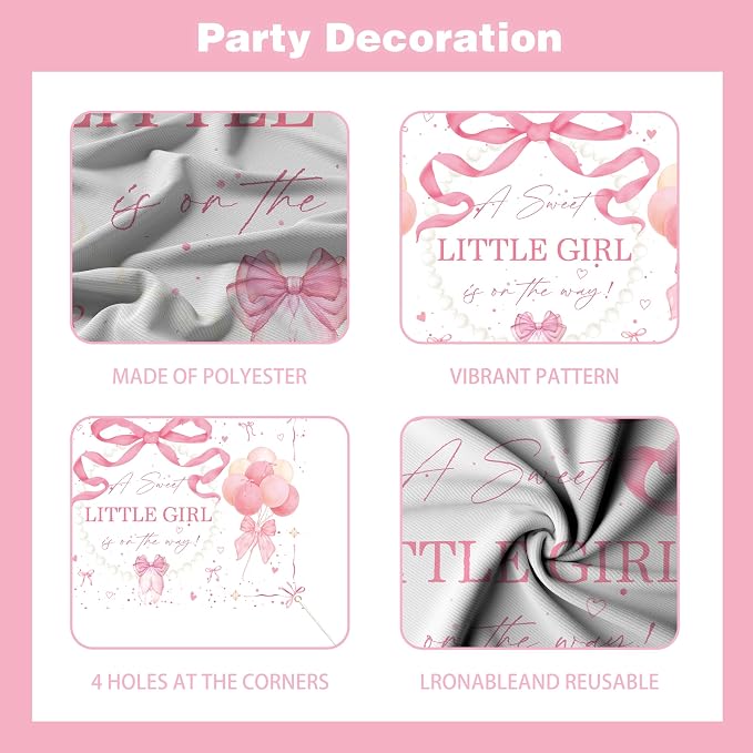 143Pcs Pink Bow Baby Shower Decorations for Girl, Coquette Party Supplies with 5x3ft Backdrop, 4 Baby Boxes with Letters, Balloon Garland Arch Kit, Tablecloth & Cake Toppers for It's a Girl Reveal