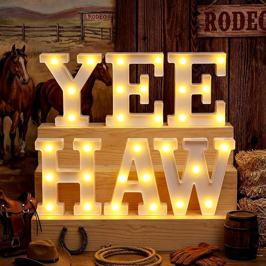 Honoson 6 Pcs Western Party Decorations Yee Haw LED Light up Sign West Neon Birthday Table Decorations for Cowboy Cowgirl Western Themed Birthday Baby Shower Party Decor