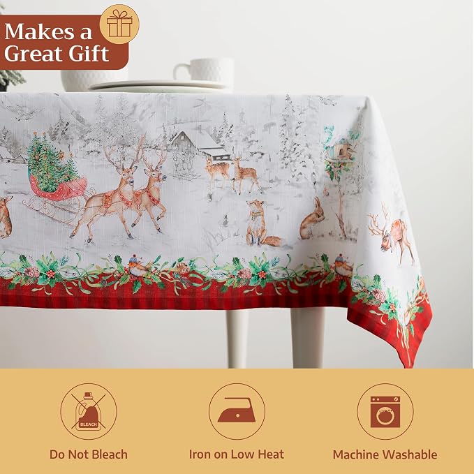 Maison d' Hermine Table Cloth Rectangle Table 100% Cotton 60 x 108 Inches Fall Tablecloth Reusable Everyday Use for Thanksgiving Christmas Decorations Dining Farmhouse Party (Christmas Tradition)