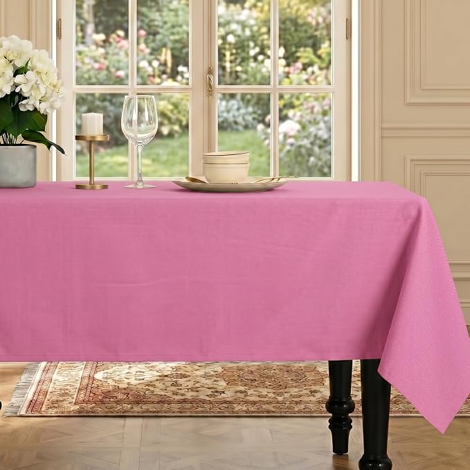 LFH Home Cotton Rich Beautiful Tablecloth for Rectangle Tables, 60 x 120 Inch Table Cloth, Machine Washable Fabric Table Cover for Dining Table, Kitchen, Parties, Holidays & Everyday Use-Baby Pink