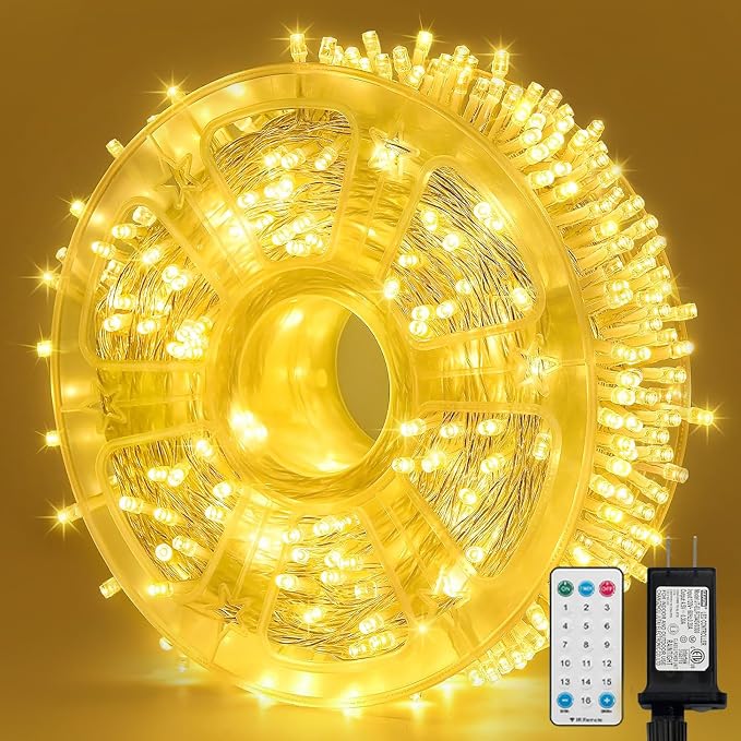 LAMPHOME 165ft Christmas Decorative Mini Lights, 500 LED Transparent Wire Fairy Starry String Lights Plug in, 16Lighting Modes for Indoor Outdoor Xmas Tree Wedding Party Decoration (Warm White)
