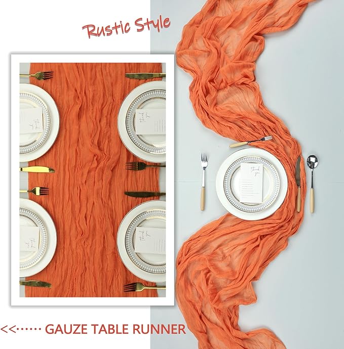 6 Pack Orange Cheesecloth Table Runner 10Ft Spring Gauze Cheese Cloth Table Runner 35x120 Inch Boho Sheer Rustic Fabric for Party Decor Baby Shower Wedding Holiday Decorations