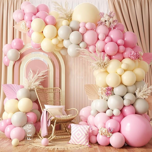 Pink and Yellow Balloon Arch Garland Kit, Pastel Pink Balloons Baby Pink Pastel Yellow Sand White Latex Party Balloon for Baby Shower Theme Birthday Gender Reveal Wedding Party Decoration