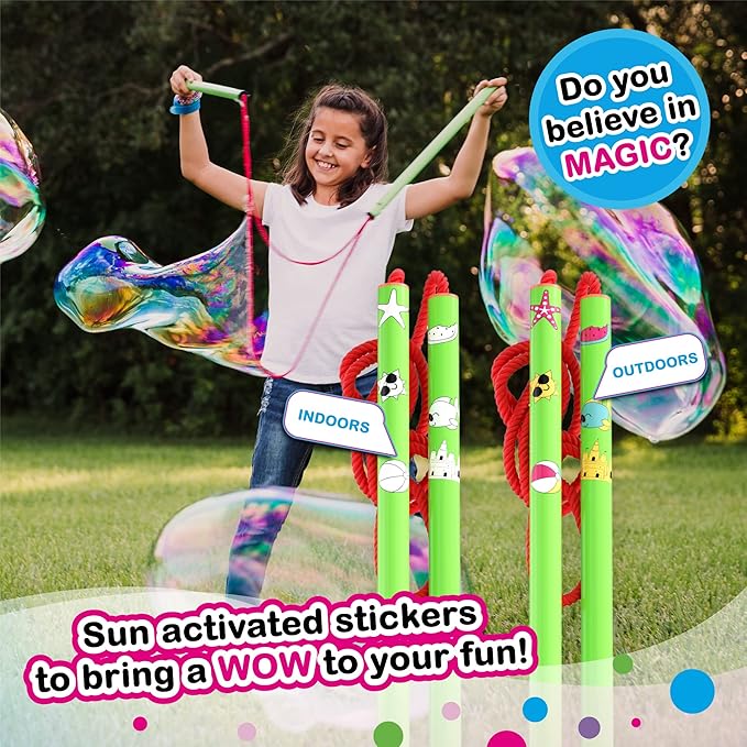 WOWmazing Mega Value Big Bubble Kit: 2 Large Bubble Wands 6-Pack of Big Bubble Powder (Makes 6 Gallons) | Outdoor Toy for Kids, Boys, Girls | Powder Made in USA