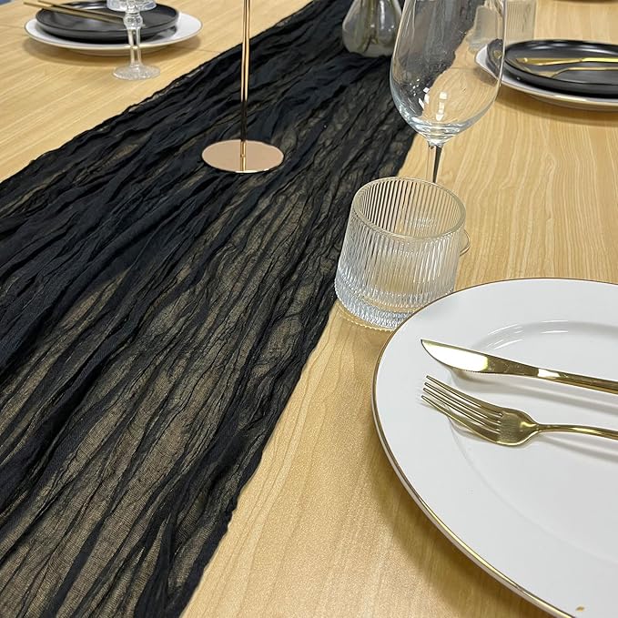 3 Pack 160 inches Gauze Lace Table Runner-13.3ft Long, Black Cheesecloth Halloween Fabric