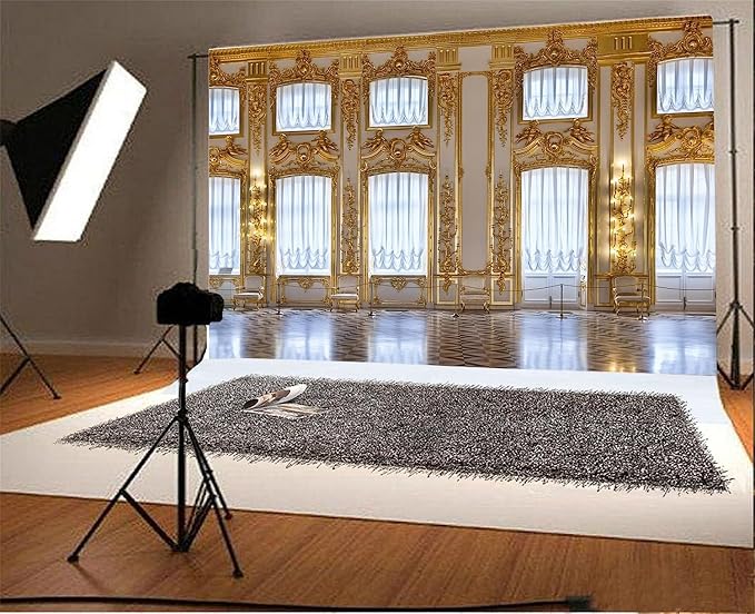 AOFOTO 12x8ft Luxurious Palace Backdrop for Photography Retro European Aristocratic Castle Noble Royal Interior Golden Hall Photography Background Girls Adult Travel Portrait Photo Booth Studio Props