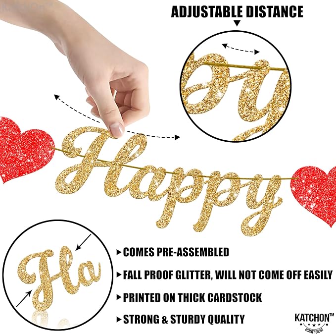 KatchOn Glitter Anniversary Banner - 10 Ft, 2 Strings | 2nd Wedding Anniversary Decorations