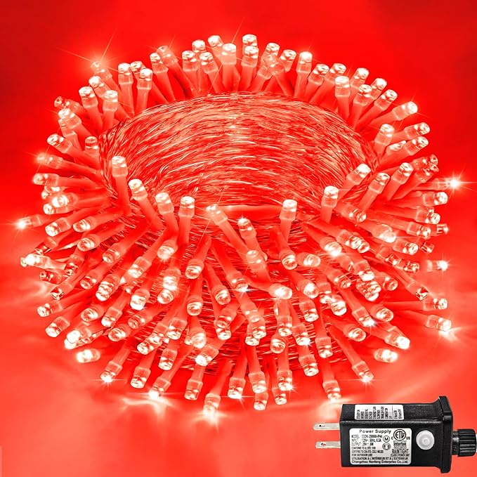 800 LED Red Christmas String Lights Outdoor, 262 FT String Lights for Outside with Waterproof 8 Modes, Clear Wire Plug in Fairy String Lights for Bedroom Patio Yard Holiday Decorations