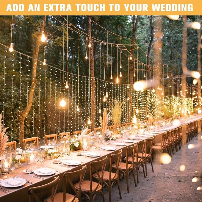 JMEXSUSS 900 LED Outdoor Curtain Lights, 9.5x29.5ft Christmas Lights Plug in with Remote, Twinkle Hanging String Light for Bedroom Wall Wedding Backdrop Window Gazebo Decor, Warm White