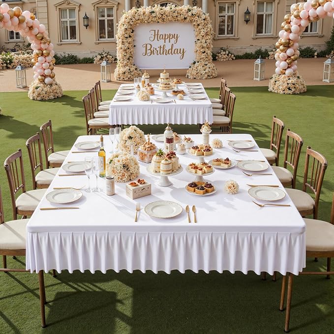 Shillance 60x60 Inch White Spandex Square Tablecloth,Wrinkle Free White Fitted Table Cloth for Square Tables,Washable Pleated Table Cover for Wedding Birthday Cocktail Party Buffet Dinner Camping
