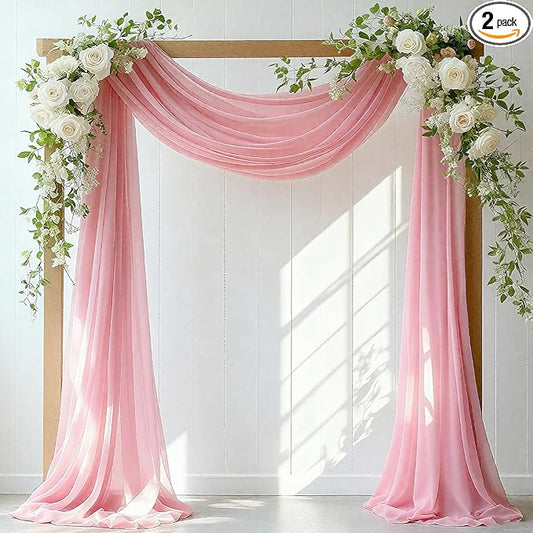 Wedding Arch Draping Fabric, 31.5" x 20FT Wrinkle-Free Sheer Chiffon Drapery for Ceremony Backdrop, Arbor, Pergola, Church Cross, Photo Booth, Baby Shower & Home Decor, 2-Pack, Dusty Rose